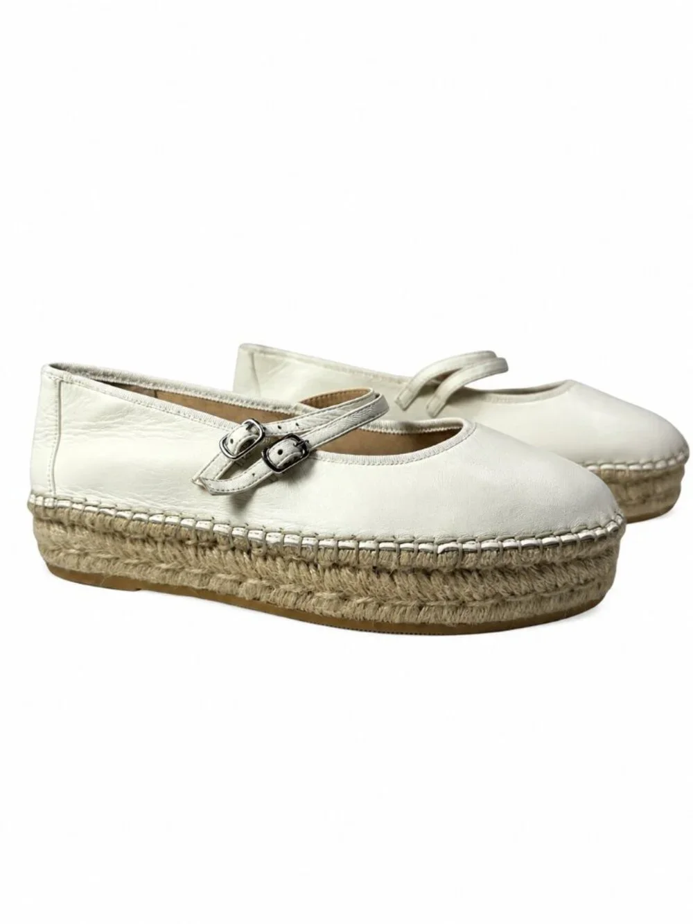 Steve Madden Brinn Mary Jane Espadrille Platform Flats White Leather Womens 9